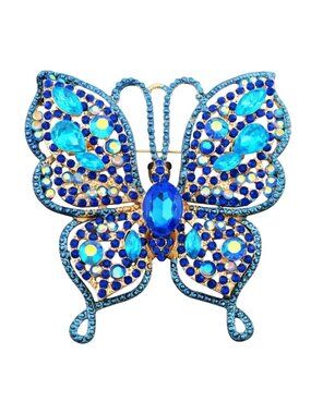 Betsey Johnson Blue Butterfly Brooch with Iridescent Crystals